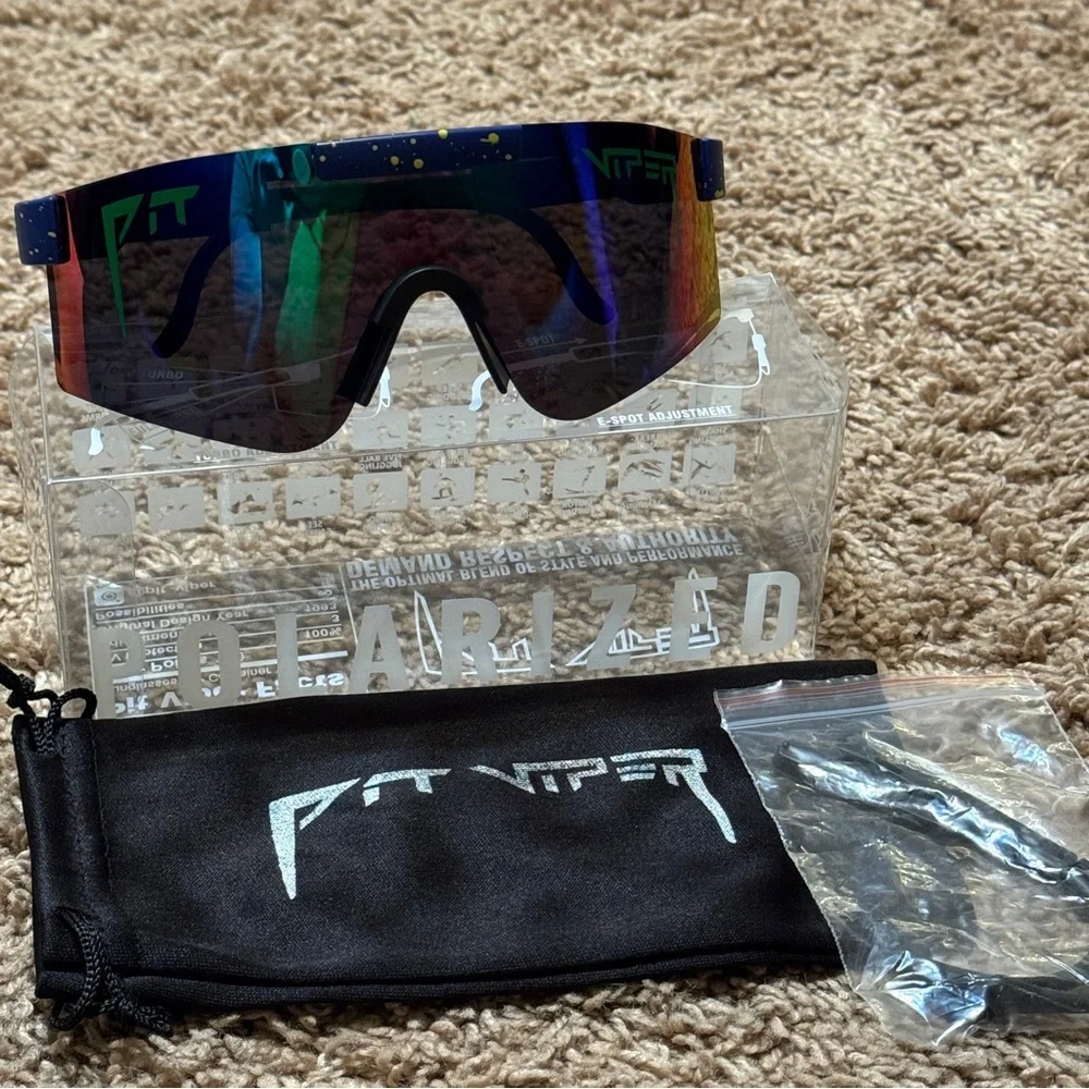 NWT Pit Viper Polarized Sunglasses Blue/Yellow Splatter – Brand New with Case